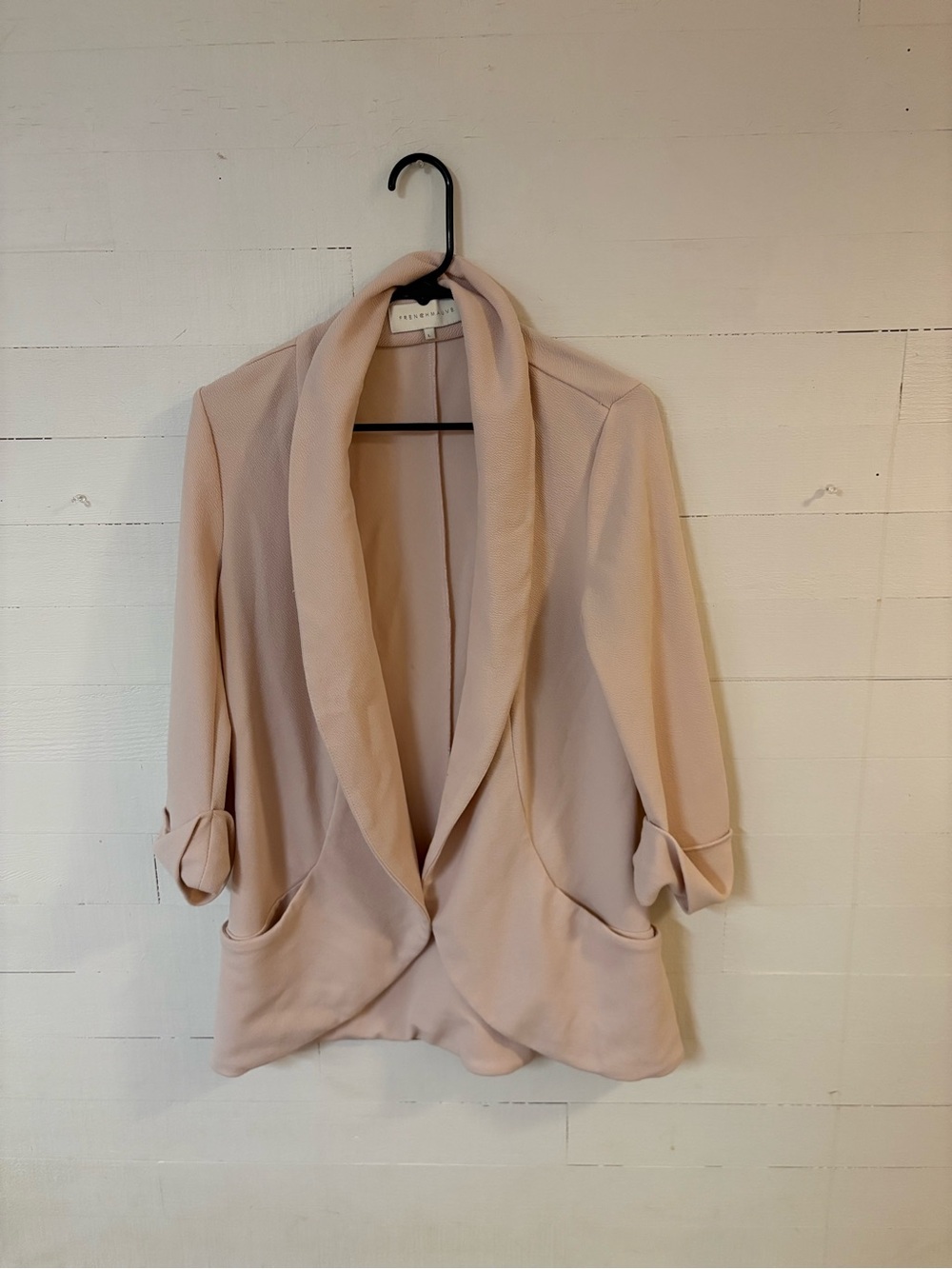 French Mauve Blush Pink Open Front Shawl Collar Blazer Jacket Large